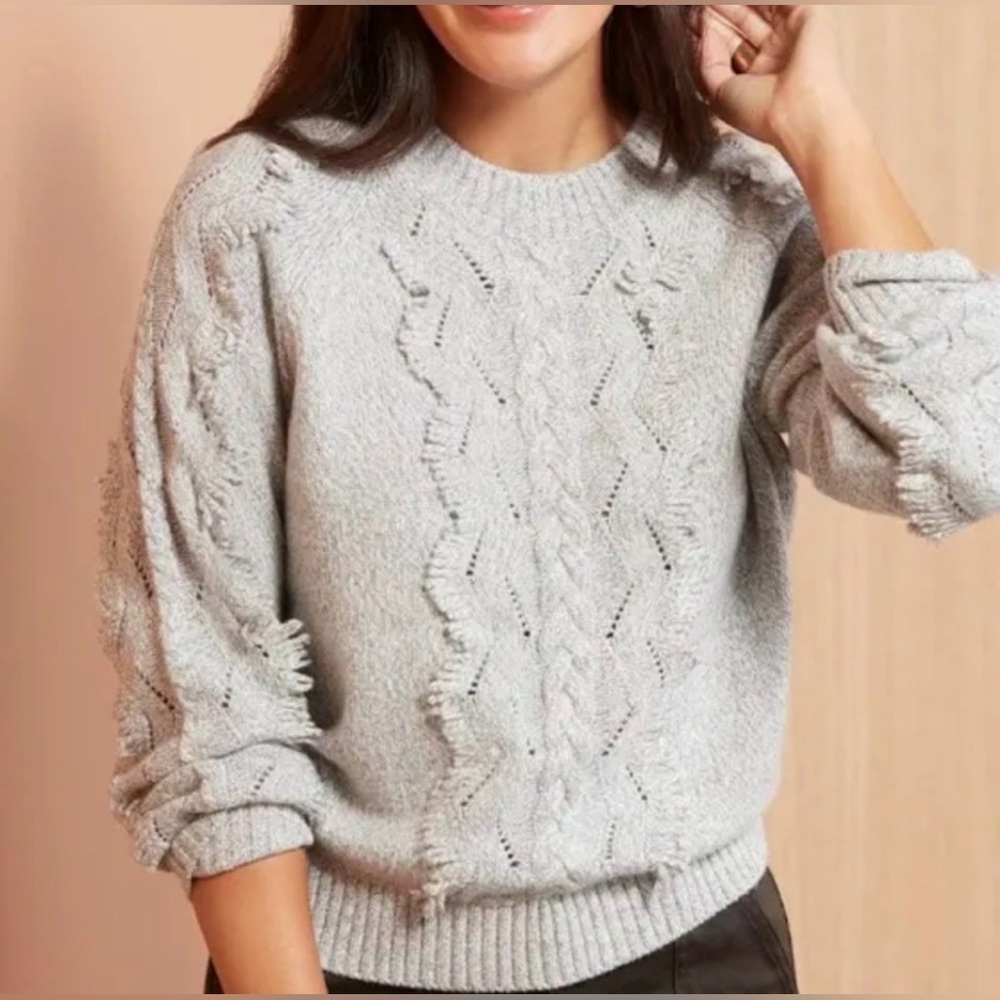 Rails Francis Heather Gray Fringe Cable Knit Pullover Sweater Small
